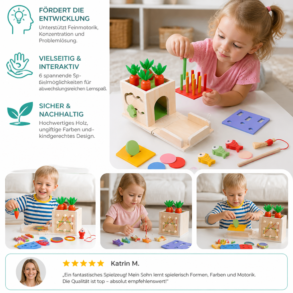 6-in-1 Montessori Holz Formen und Figuren Lernspiel Würfel
