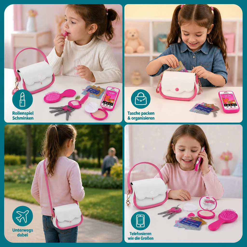 Kinder-Handtaschen-Spielset mit Handy, Make-up & Zubehör