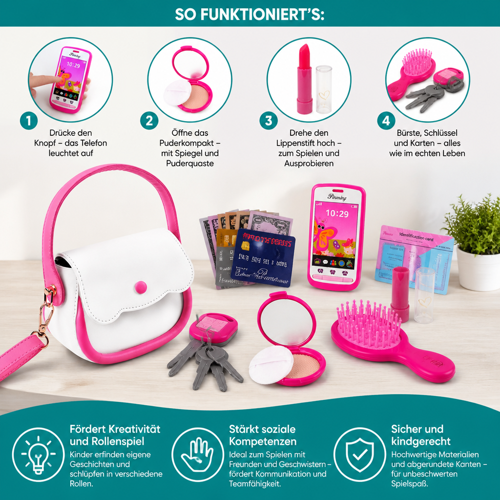 Kinder-Handtaschen-Spielset mit Handy, Make-up & Zubehör