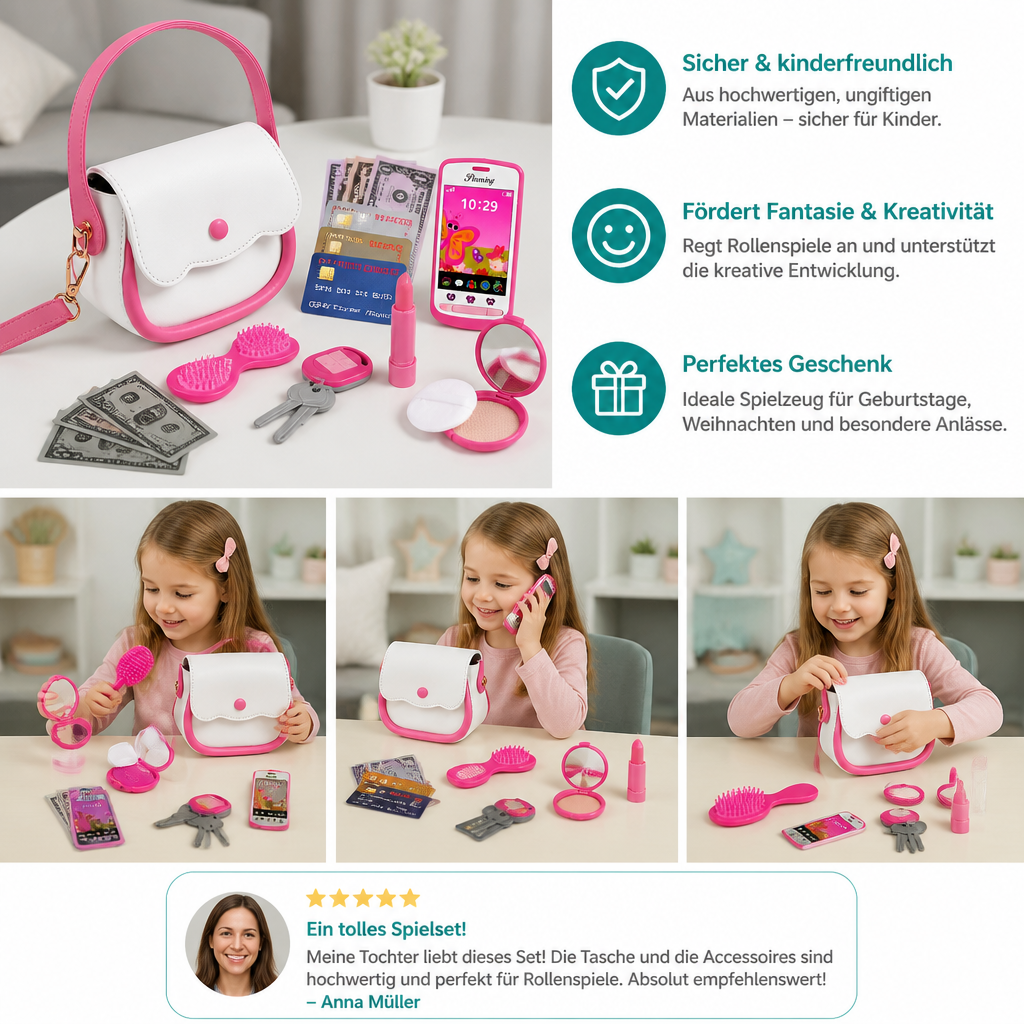 Kinder-Handtaschen-Spielset mit Handy, Make-up & Zubehör