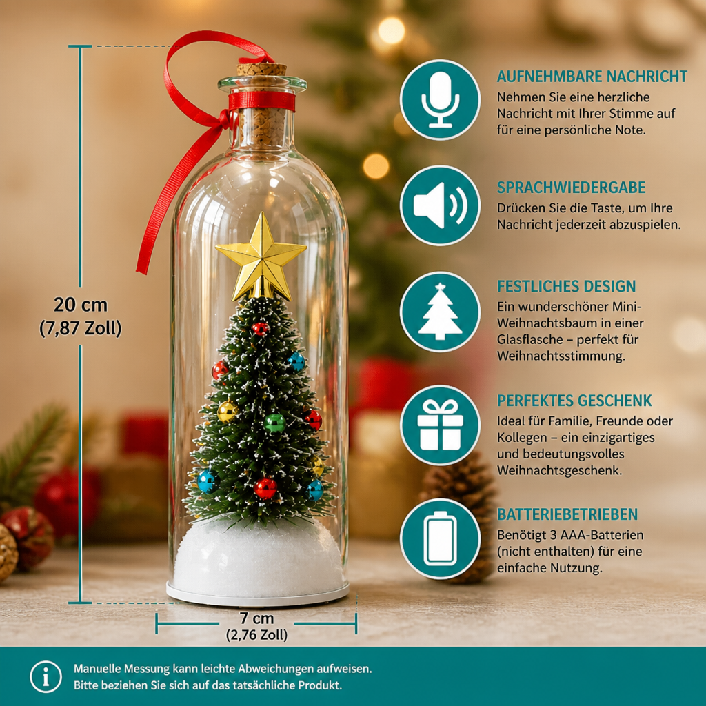 Aufnehmbare Weihnachtsbotschaft in der Flasche als Anhänger mit Sprachwiedergabe