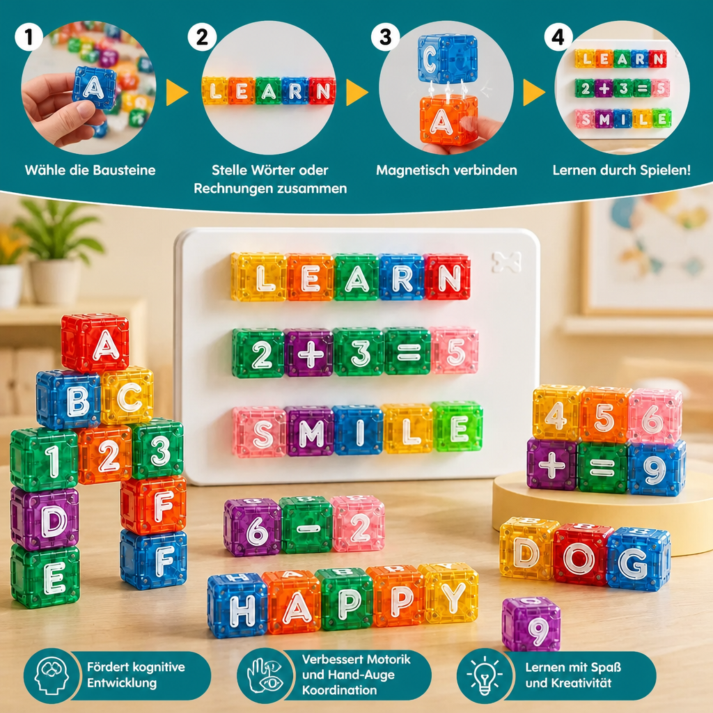 40-teiliges Lernset mit magnetischen Buchstaben & Zahlen – Montessori-MINT-Spielzeug für Kinder