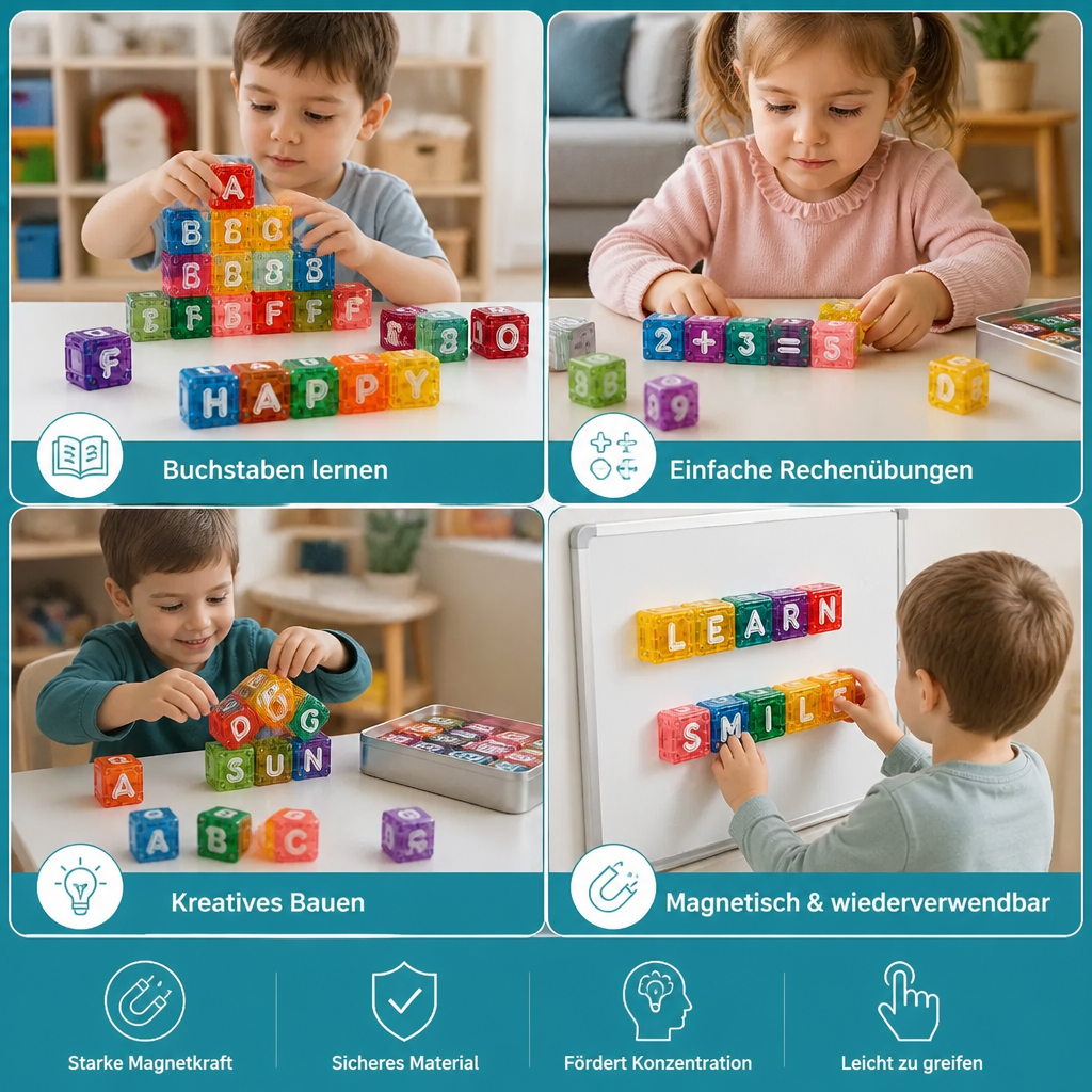 40-teiliges Lernset mit magnetischen Buchstaben & Zahlen – Montessori-MINT-Spielzeug für Kinder