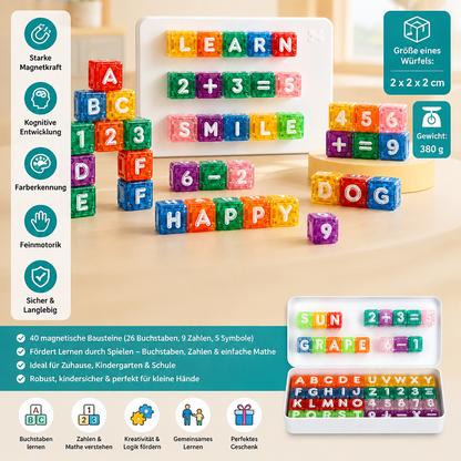 40-teiliges Lernset mit magnetischen Buchstaben & Zahlen – Montessori-MINT-Spielzeug für Kinder