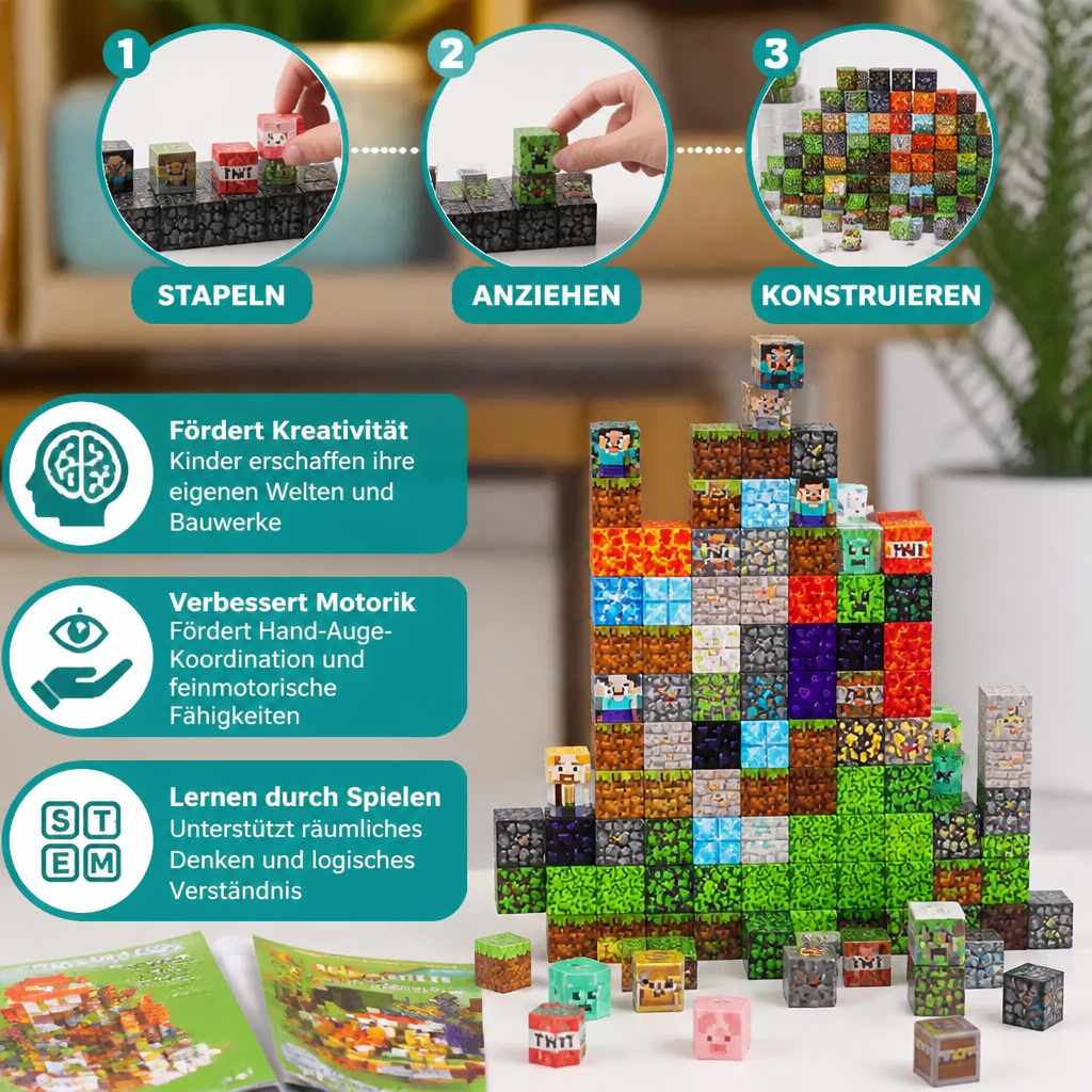 100-teiliges Magnetbaustein-Würfelset – Montessori-MINT-Konstruktionsspielzeug für Kinder