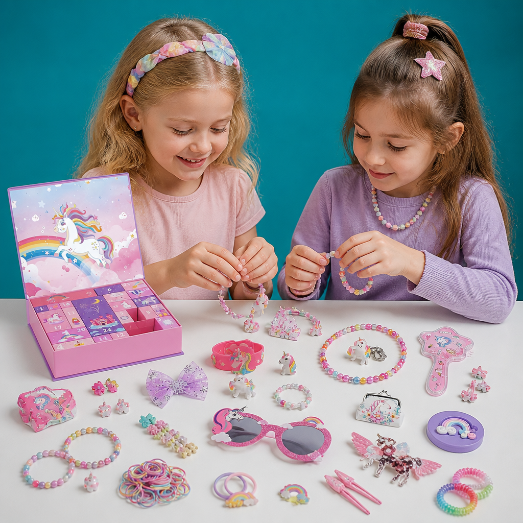 24-Tage-Einhorn-Adventskalender mit Haaraccessoires, Stickern & Überraschungsgeschenken