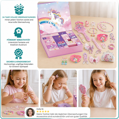 24-Tage-Einhorn-Adventskalender mit Haaraccessoires, Stickern & Überraschungsgeschenken