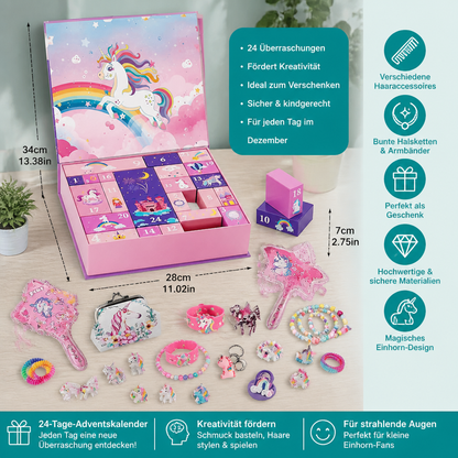 24-Tage-Einhorn-Adventskalender mit Haaraccessoires, Stickern & Überraschungsgeschenken