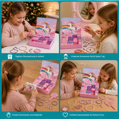 24-Tage-Einhorn-Adventskalender mit Haaraccessoires, Stickern & Überraschungsgeschenken