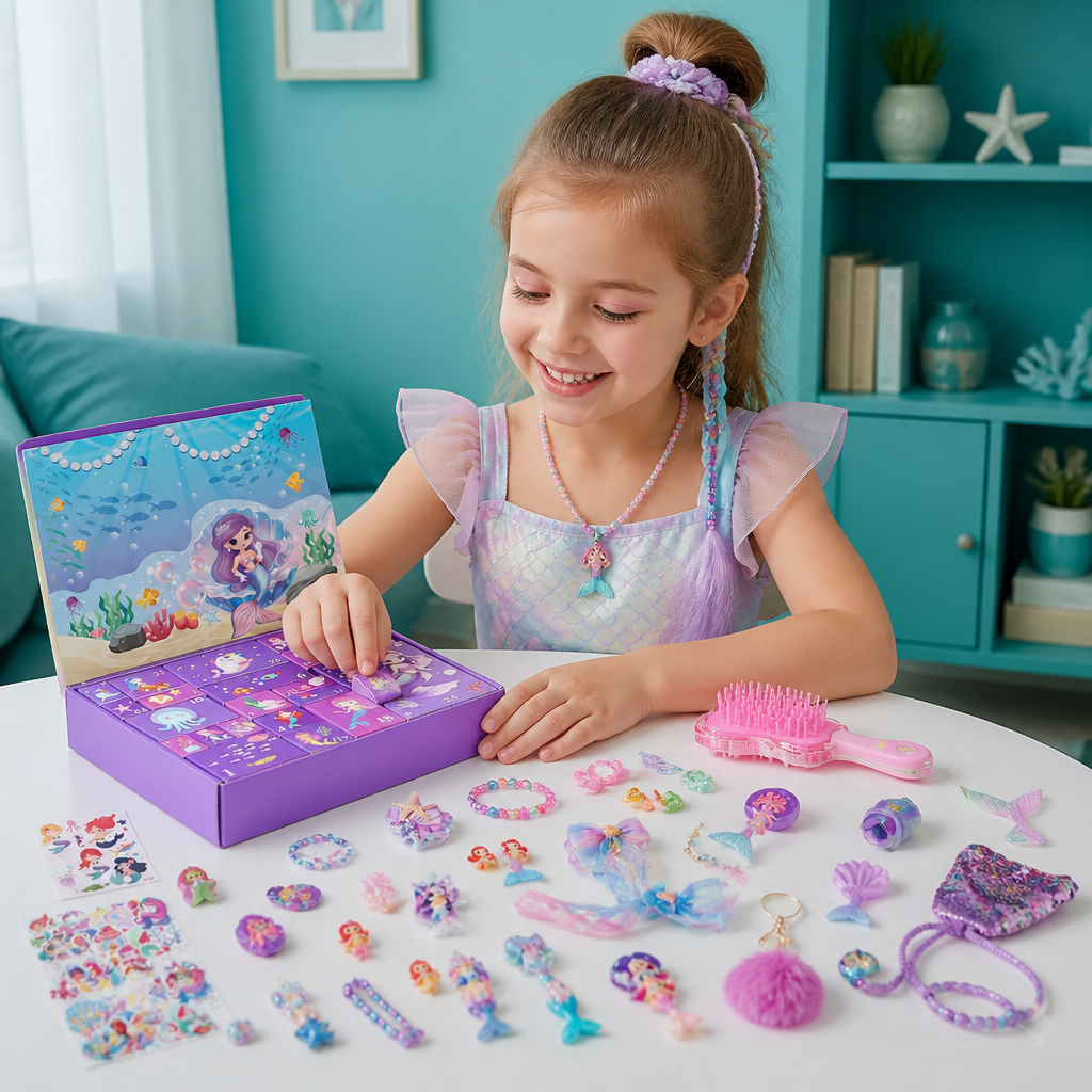 24-Tage-Meerjungfrauen-Adventskalender mit Haaraccessoires, Stickern & Überraschungsgeschenken