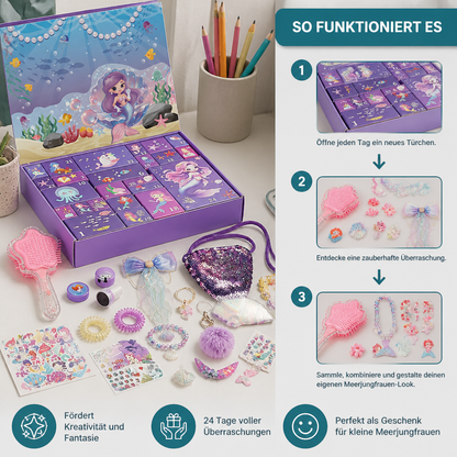 24-Tage-Meerjungfrauen-Adventskalender mit Haaraccessoires, Stickern & Überraschungsgeschenken