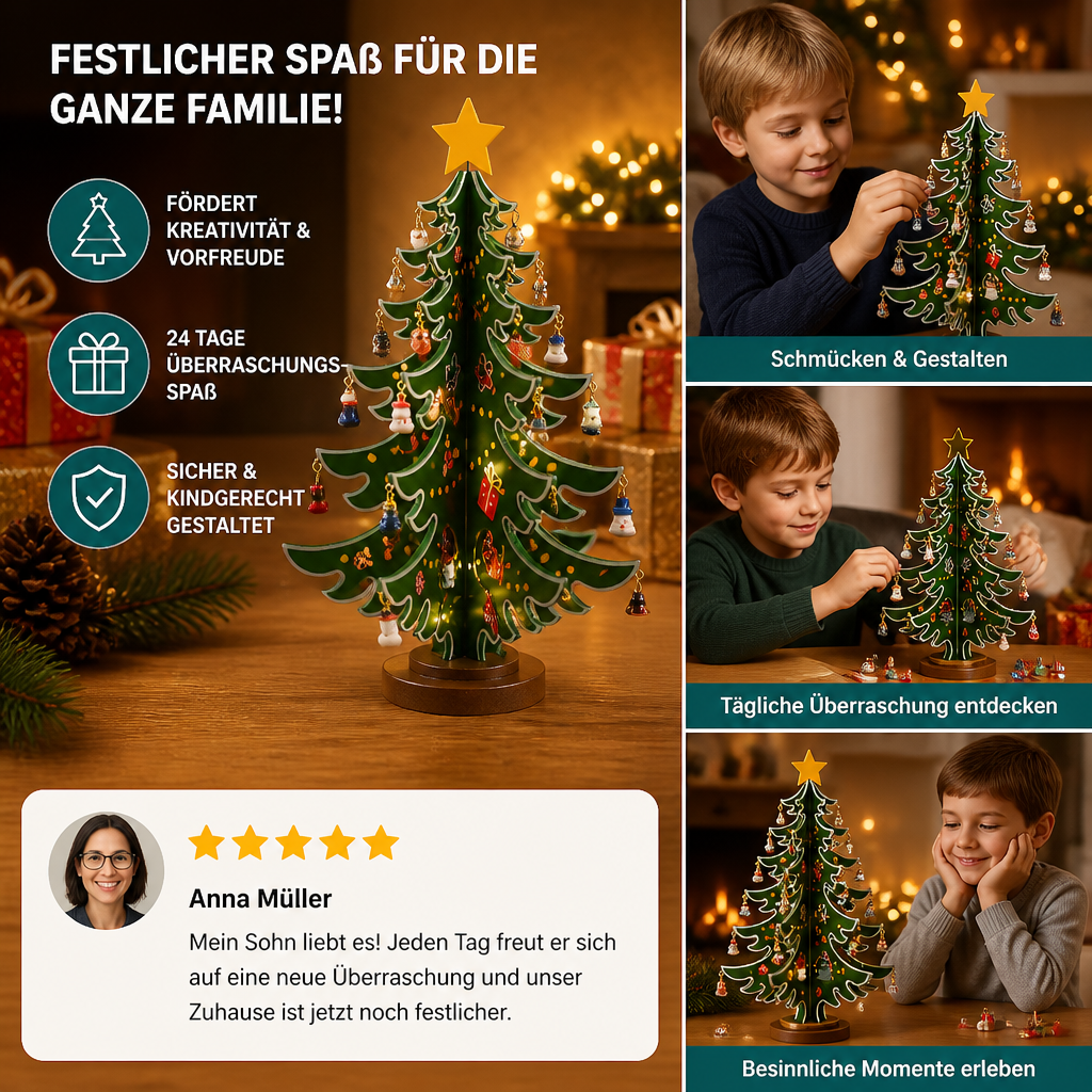 24-Tage-Adventskalender mit Mini-Weihnachtsbaumschmuck für Kinder