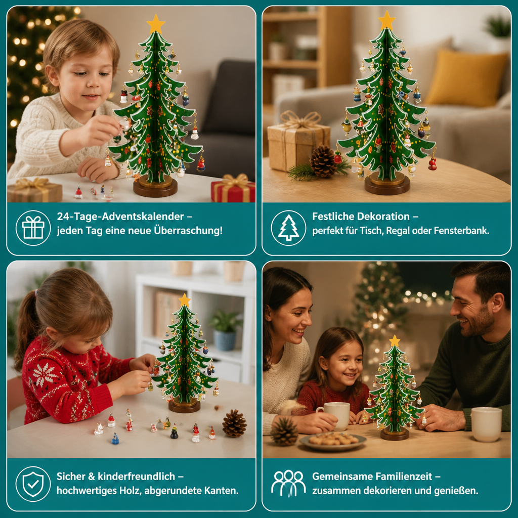 24-Tage-Adventskalender mit Mini-Weihnachtsbaumschmuck für Kinder