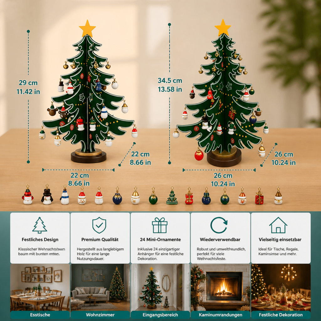 24-Tage-Adventskalender mit Mini-Weihnachtsbaumschmuck für Kinder