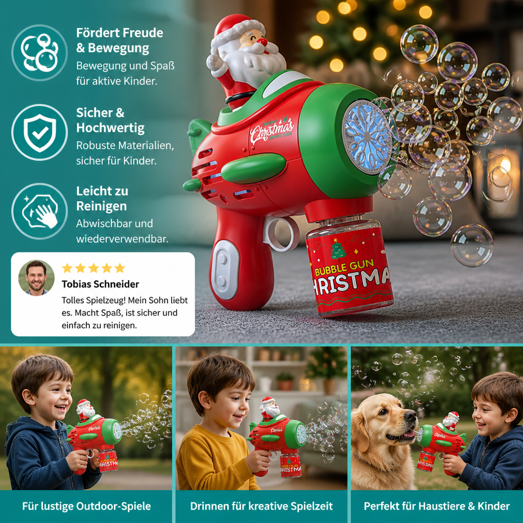 Elektrische Weihnachts-Seifenblasenpistole mit Licht & Sound für Kinder