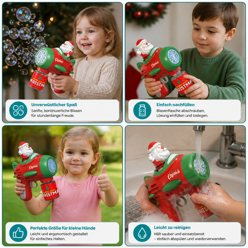 Elektrische Weihnachts-Seifenblasenpistole mit Licht & Sound für Kinder