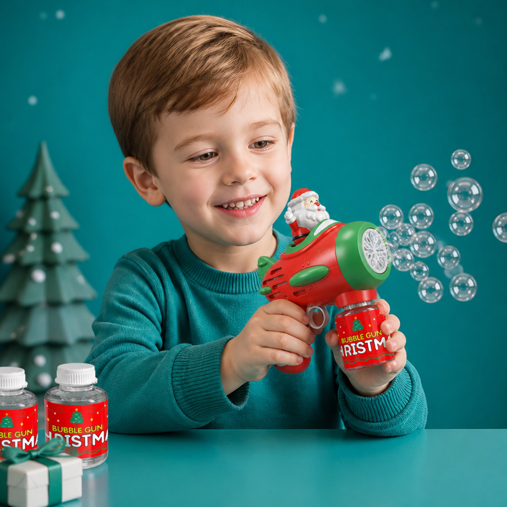 Elektrische Weihnachts-Seifenblasenpistole mit Licht & Sound für Kinder