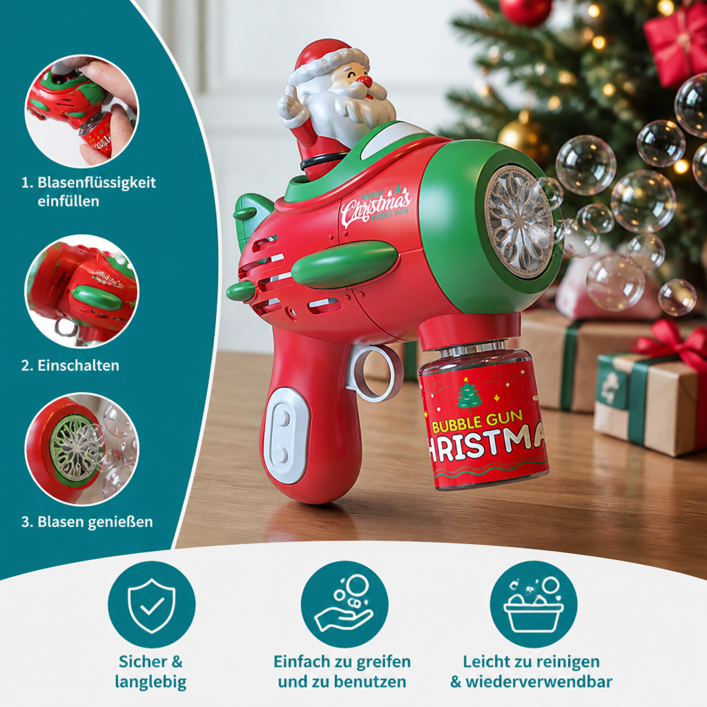 Elektrische Weihnachts-Seifenblasenpistole mit Licht & Sound für Kinder