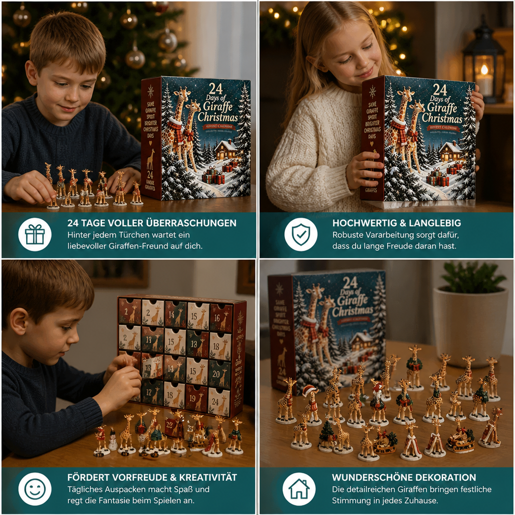 24-Tage-Weihnachts-Adventskalender mit Giraffenfiguren