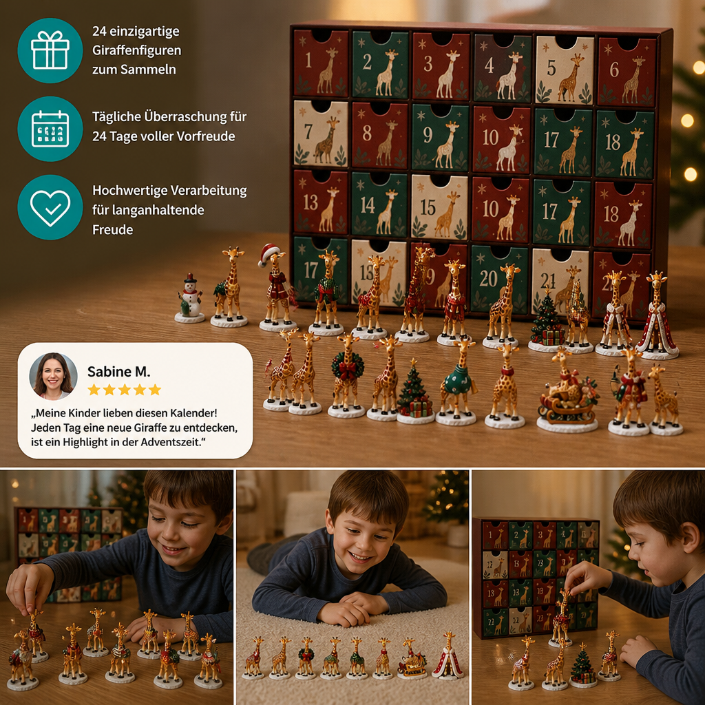 24-Tage-Weihnachts-Adventskalender mit Giraffenfiguren