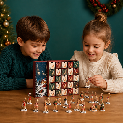 24-Tage-Weihnachts-Adventskalender mit Giraffenfiguren