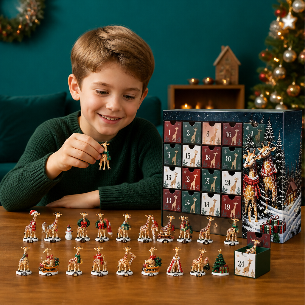 24-Tage-Weihnachts-Adventskalender mit Giraffenfiguren