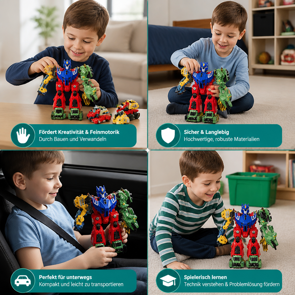 6-in-1 Magnetisches Verwandlungsspielzeug – Baue 6 Fahrzeuge, 3 Dinosaurier & 1 Roboter
