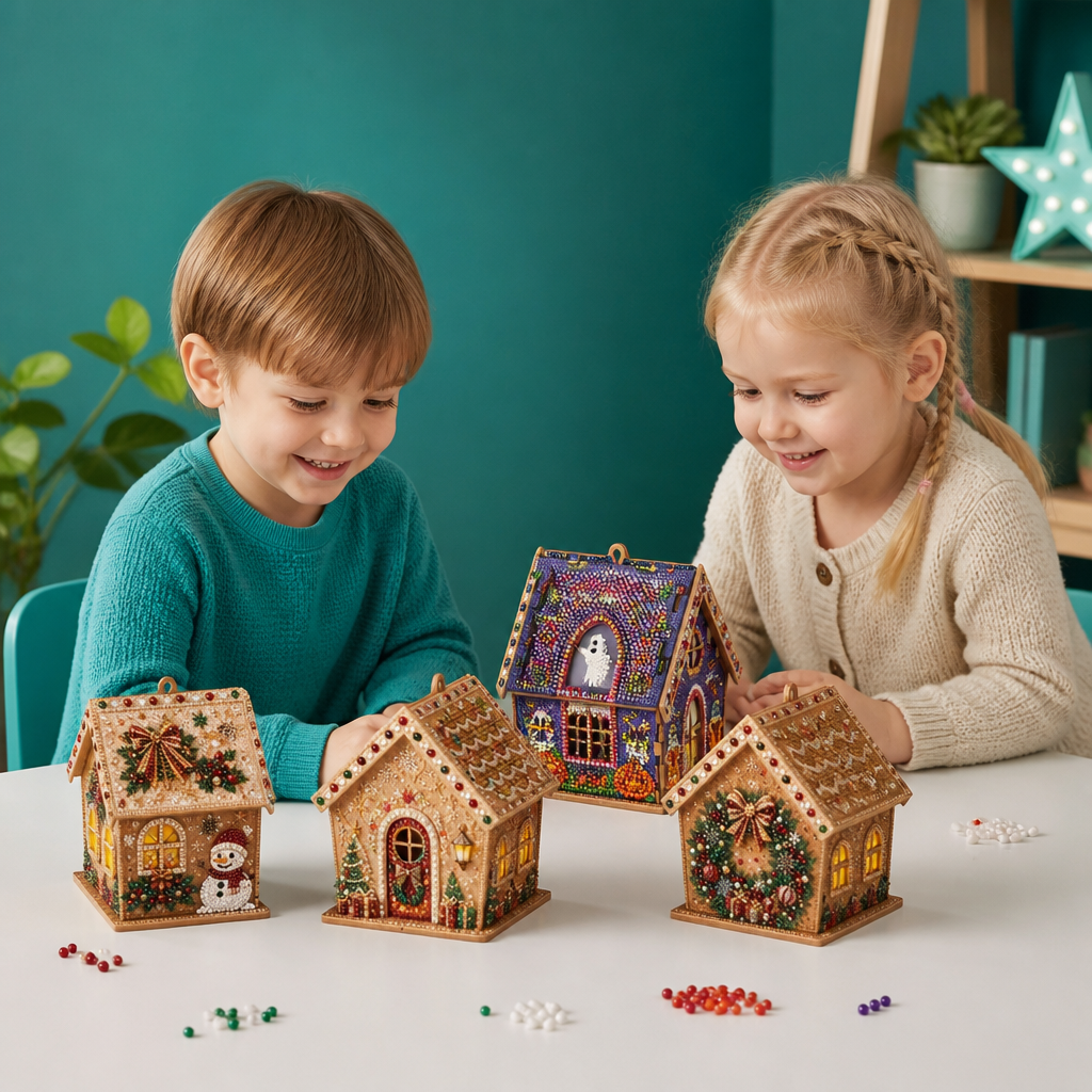 DIY-3D-Lebkuchenhaus-Puzzle aus Holz & Diamond-Art-Set