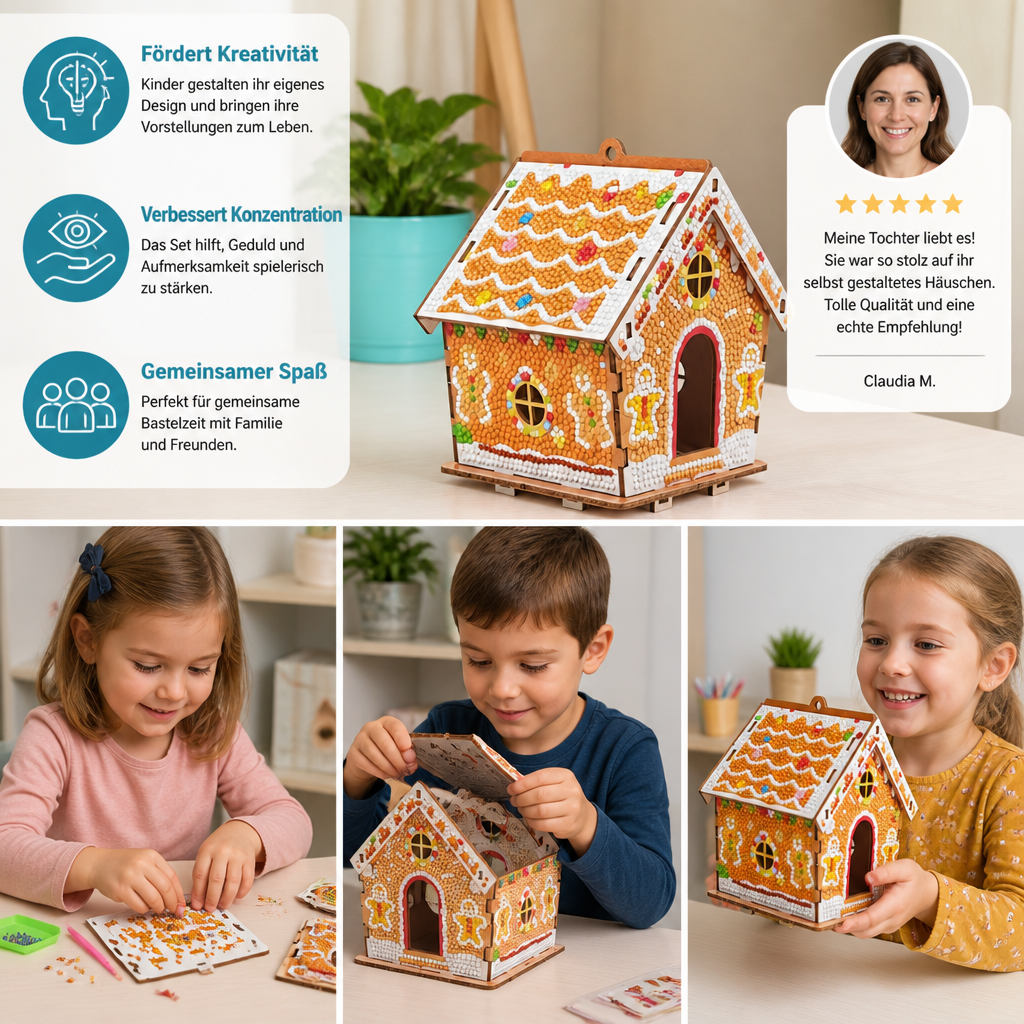 DIY-3D-Lebkuchenhaus-Puzzle aus Holz & Diamond-Art-Set