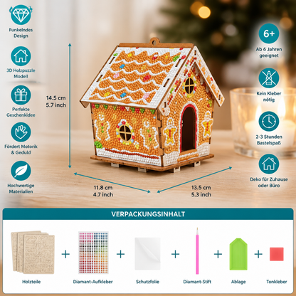 DIY-3D-Lebkuchenhaus-Puzzle aus Holz & Diamond-Art-Set