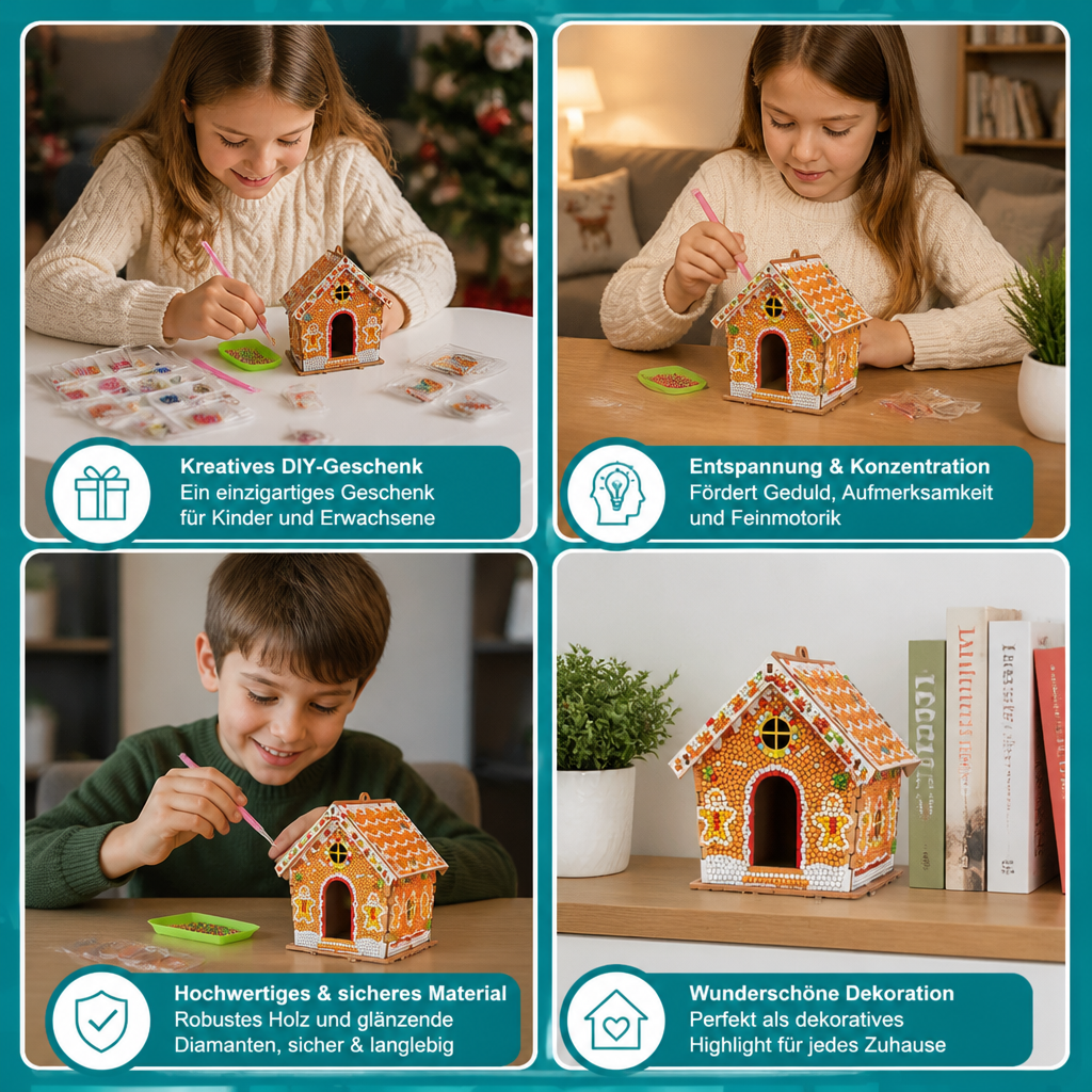 DIY-3D-Lebkuchenhaus-Puzzle aus Holz & Diamond-Art-Set