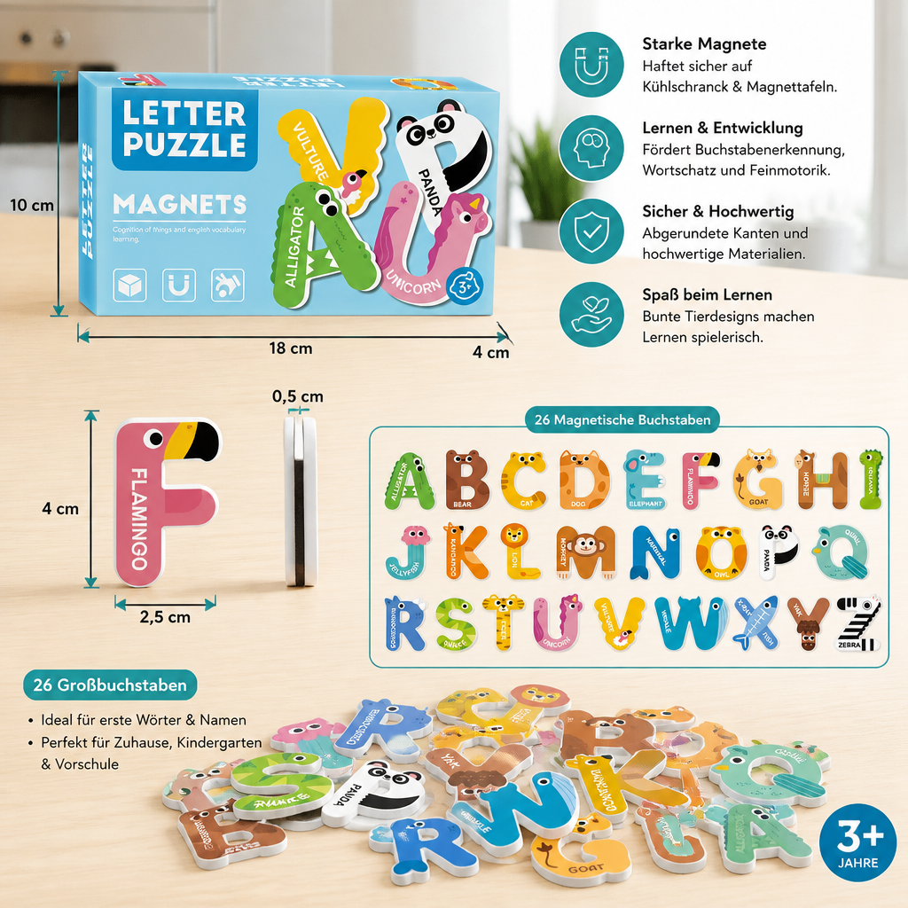 Tier-Alphabet- & Zahlen-Kühlschrankmagnete – Buchstabier- & Lernset für Kinder