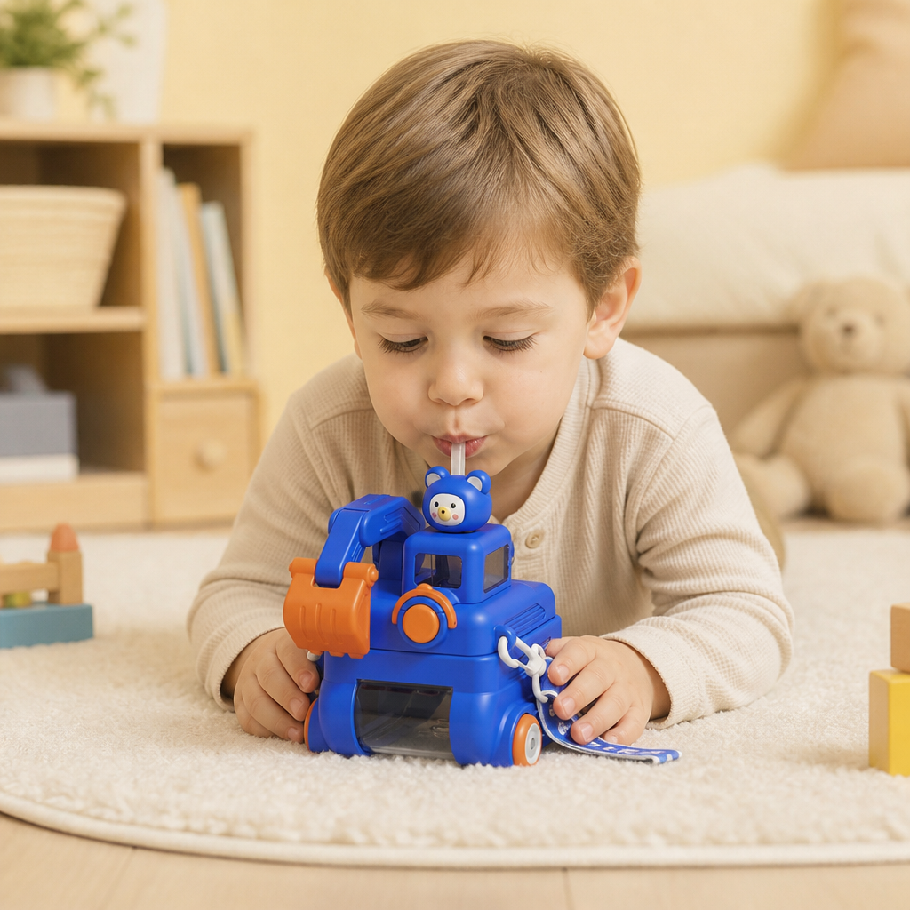 TinyExcavators Bagger-Trinkflasche mit Strohhalm für Kinder