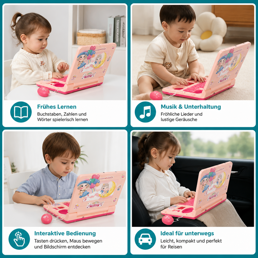 Interaktiver Kinder-Laptop mit Licht, Musik & scrollendem Bildschirm