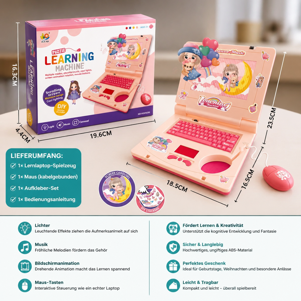 Interaktiver Kinder-Laptop mit Licht, Musik & scrollendem Bildschirm