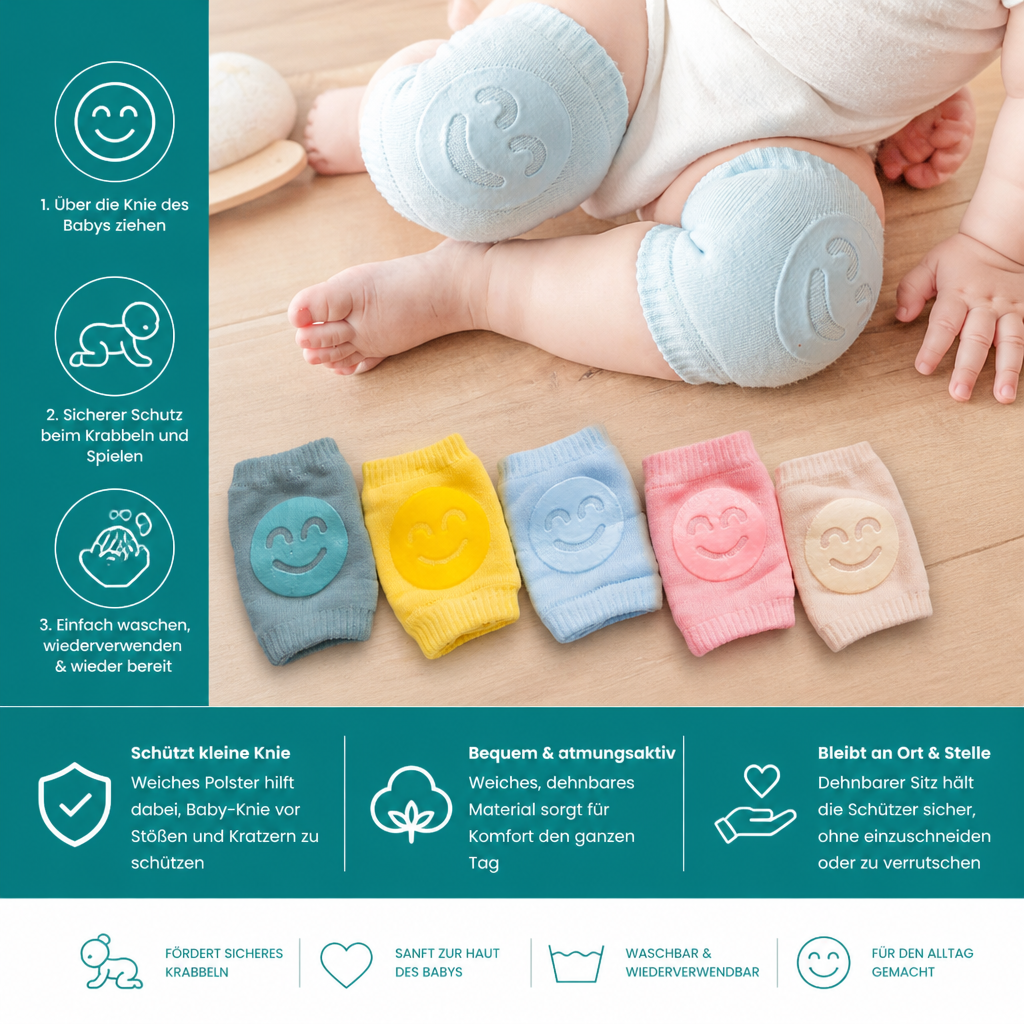 Baby-Krabbel-Knieschoner – Rutschfester Schutz mit Smiley-Design