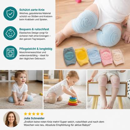 Baby-Krabbel-Knieschoner – Rutschfester Schutz mit Smiley-Design