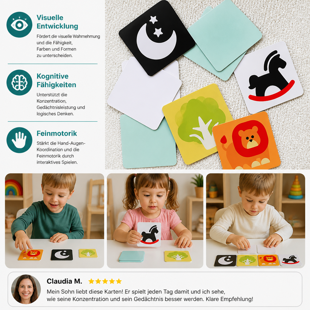 Montessori Lernkarten für Babys – Visuelle Stimulation, Farberkennung & Sortierset