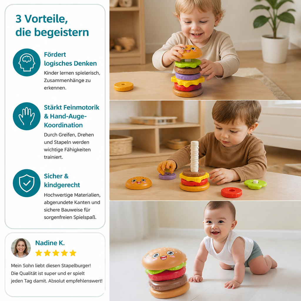Interaktives rotierendes Burger-Stapelspiel