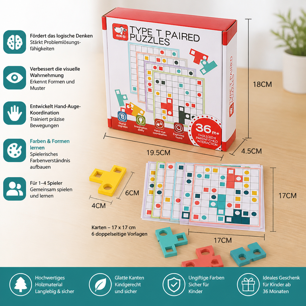Montessori Holz-Formenpuzzle – Farben- & Logik-Denkspiel für Kinder
