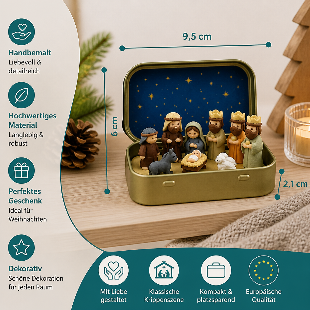 Mini-Weihnachtskrippe in einer Box – Handbemaltes Weihnachtsfiguren-Set
