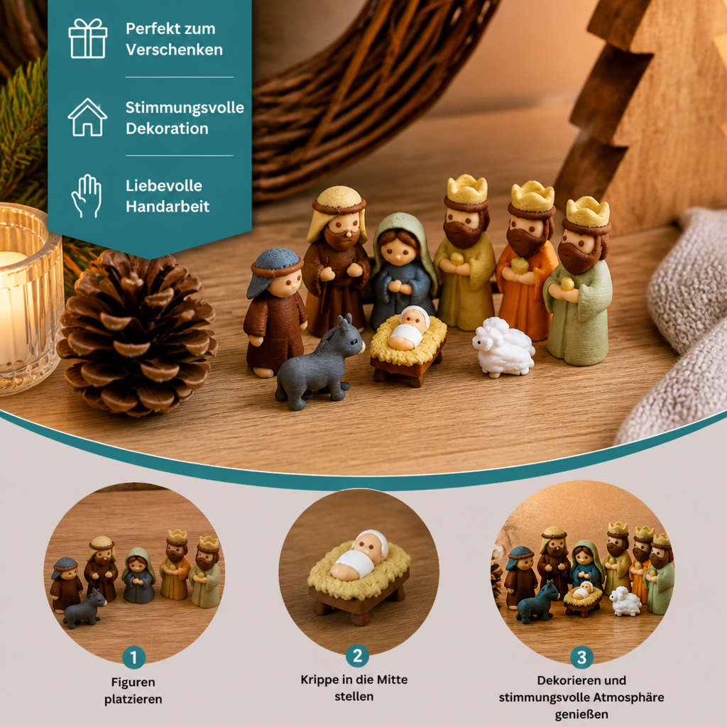 Mini-Weihnachtskrippe in einer Box – Handbemaltes Weihnachtsfiguren-Set
