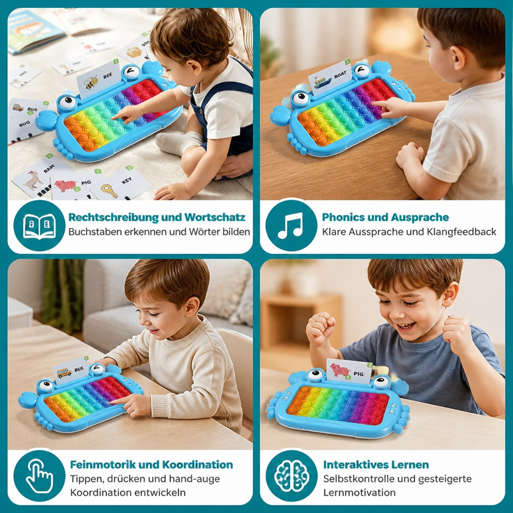 Interaktives sprechendes Lernkarten-Tablet mit Pop-It-Tastatur, Buchstabier- & Phonetikspielen