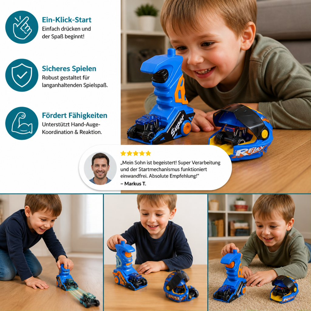 1-Klick Monstertruck-Katapult im Helm-Design mit Tragegriff