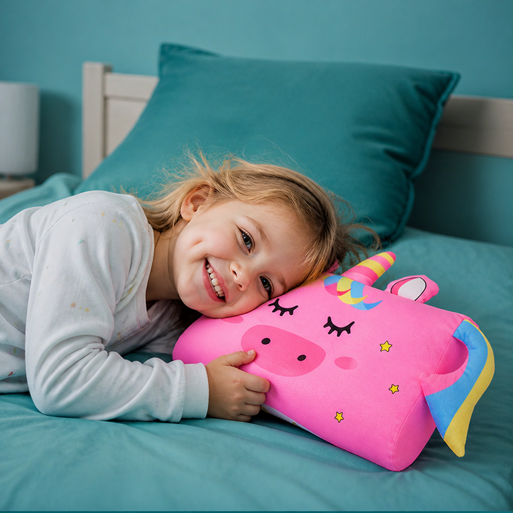 Beruhigendes ergonomisches Kinderkissen mit Tiermotiv-Kissenbezug
