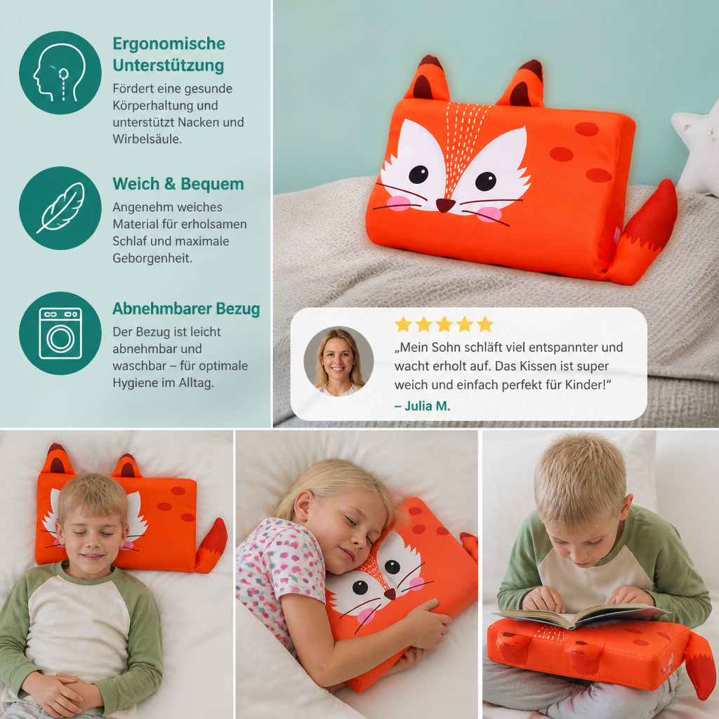 Beruhigendes ergonomisches Kinderkissen mit Tiermotiv-Kissenbezug