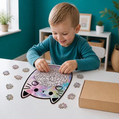 135-teiliges Holz-Puzzle mit katzenförmigen Puzzleteilen