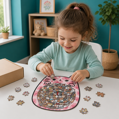 135-teiliges Holz-Puzzle mit katzenförmigen Puzzleteilen