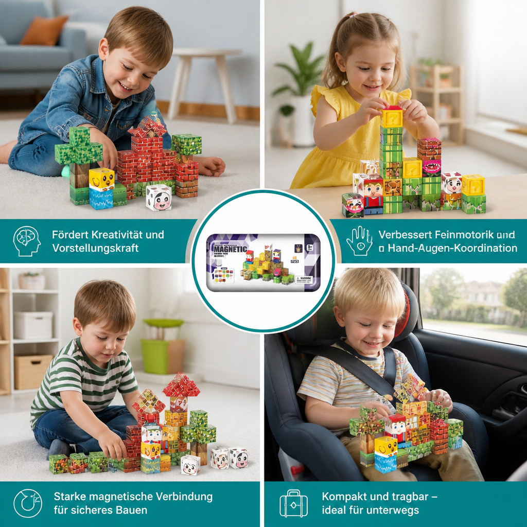 40-teiliges Magnetbaustein-Set für Kinder – Perfekt für unterwegs