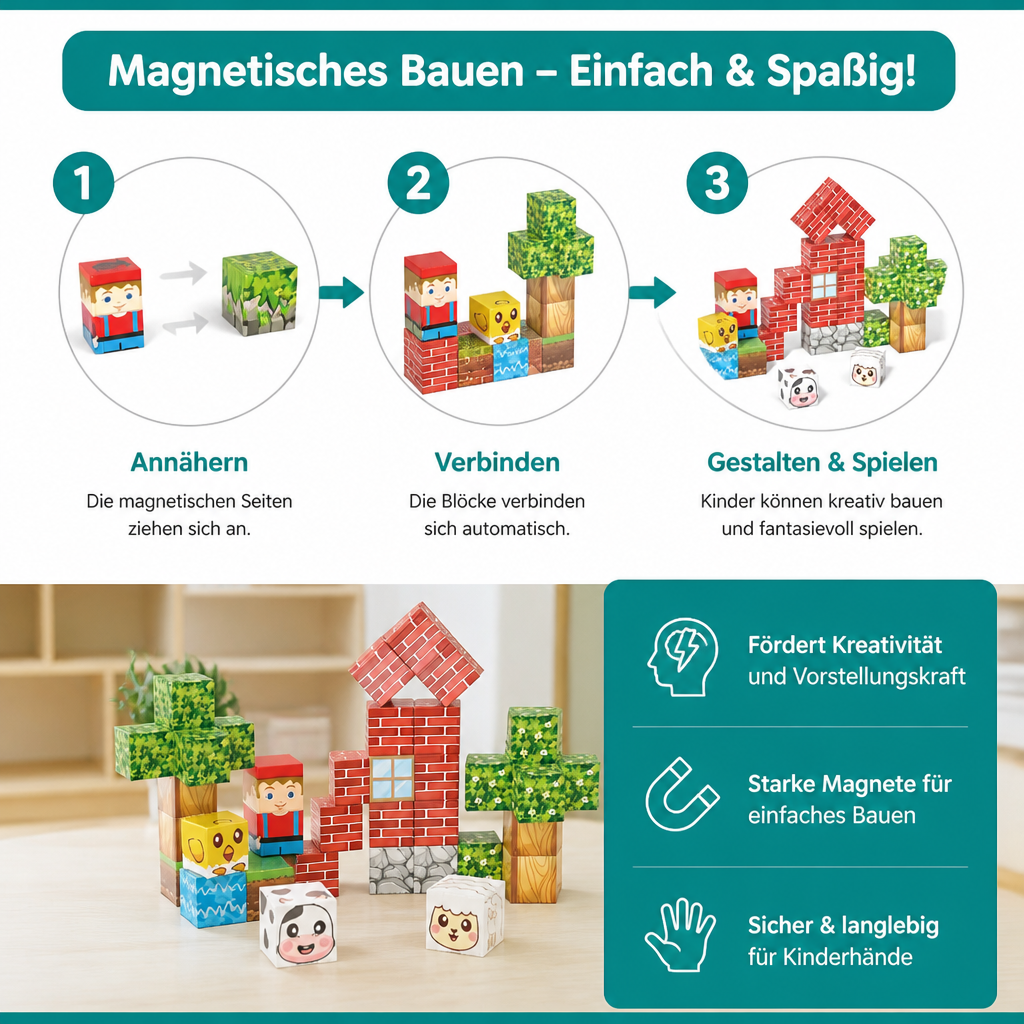 40-teiliges Magnetbaustein-Set für Kinder – Perfekt für unterwegs